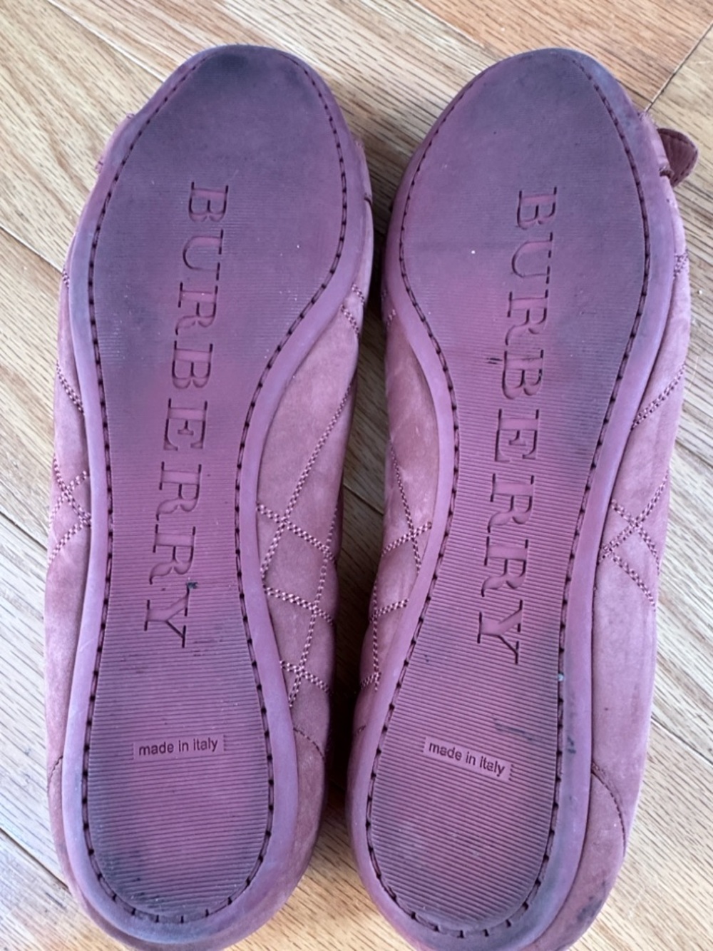 Burberry Quilted Suede Ballet Flats in Dusty Rose with Gold Buckle - Picture 5 of 7